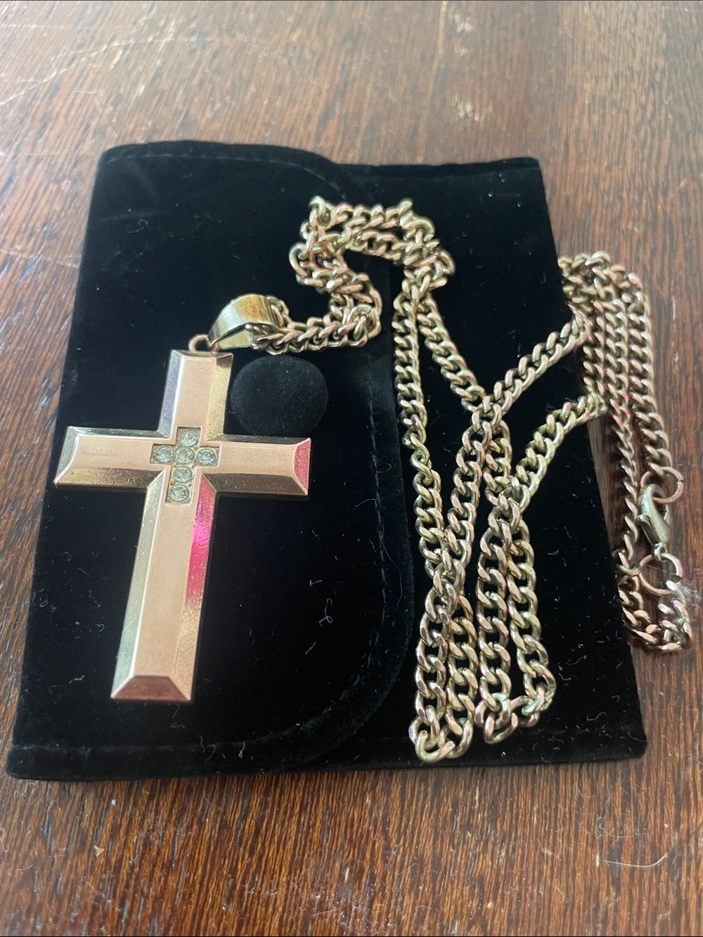 Gentlemens Classic Accented Cross Pendant with Chain. S.Steel Rose-gold tone NEW